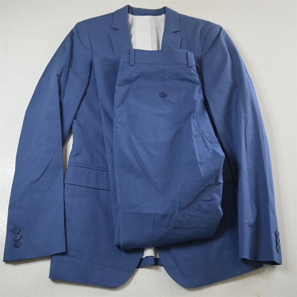 ASOS 32R 30x30 Blue Stretch Cotton Skinny Mens Jacket Pants Suit